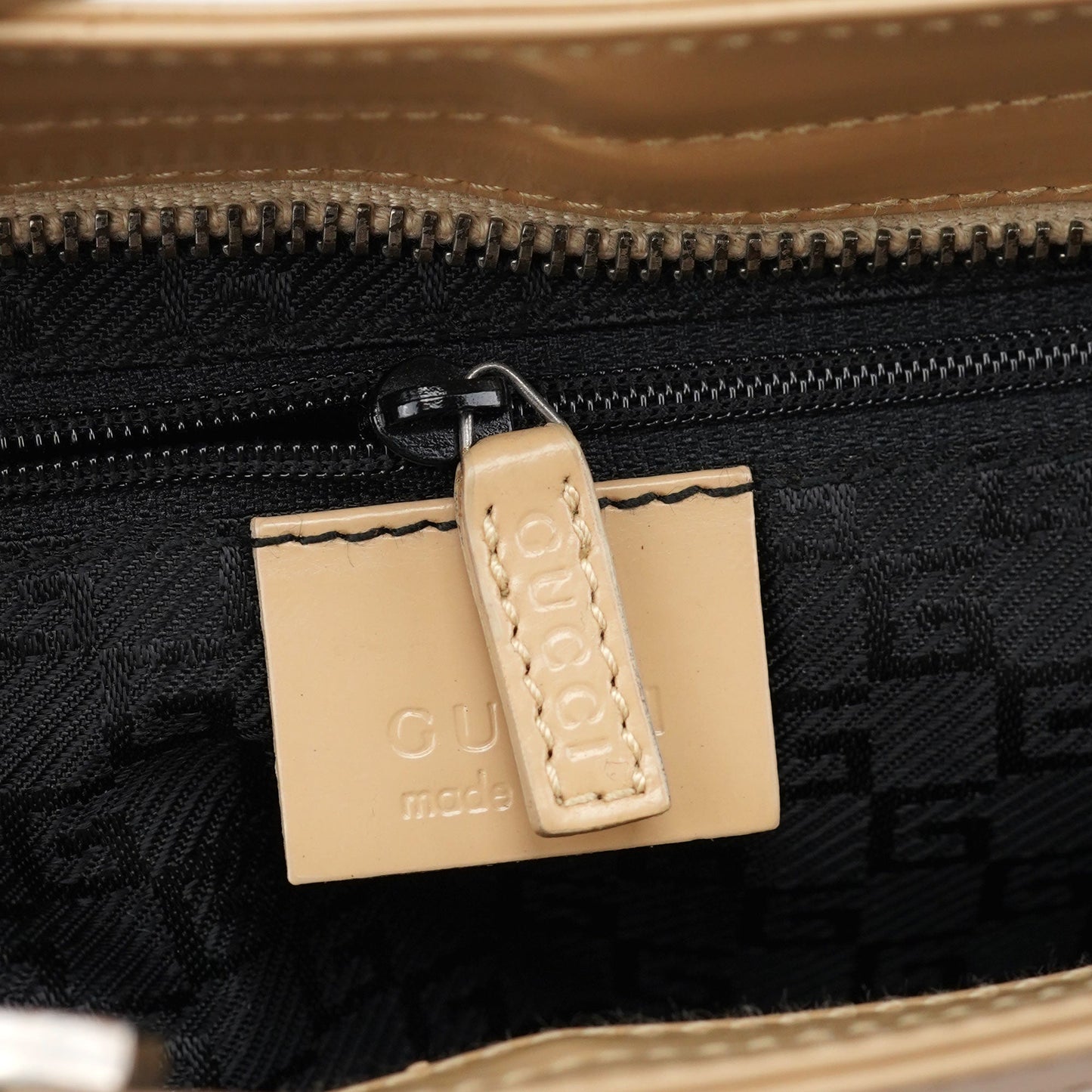 Beige Patent Leather Jackie Tote Bag