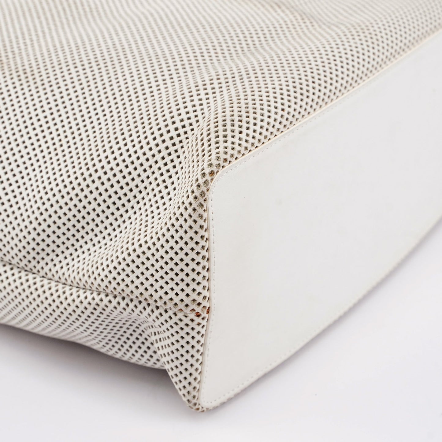 Beige Perforated Leather Drawstring Bag