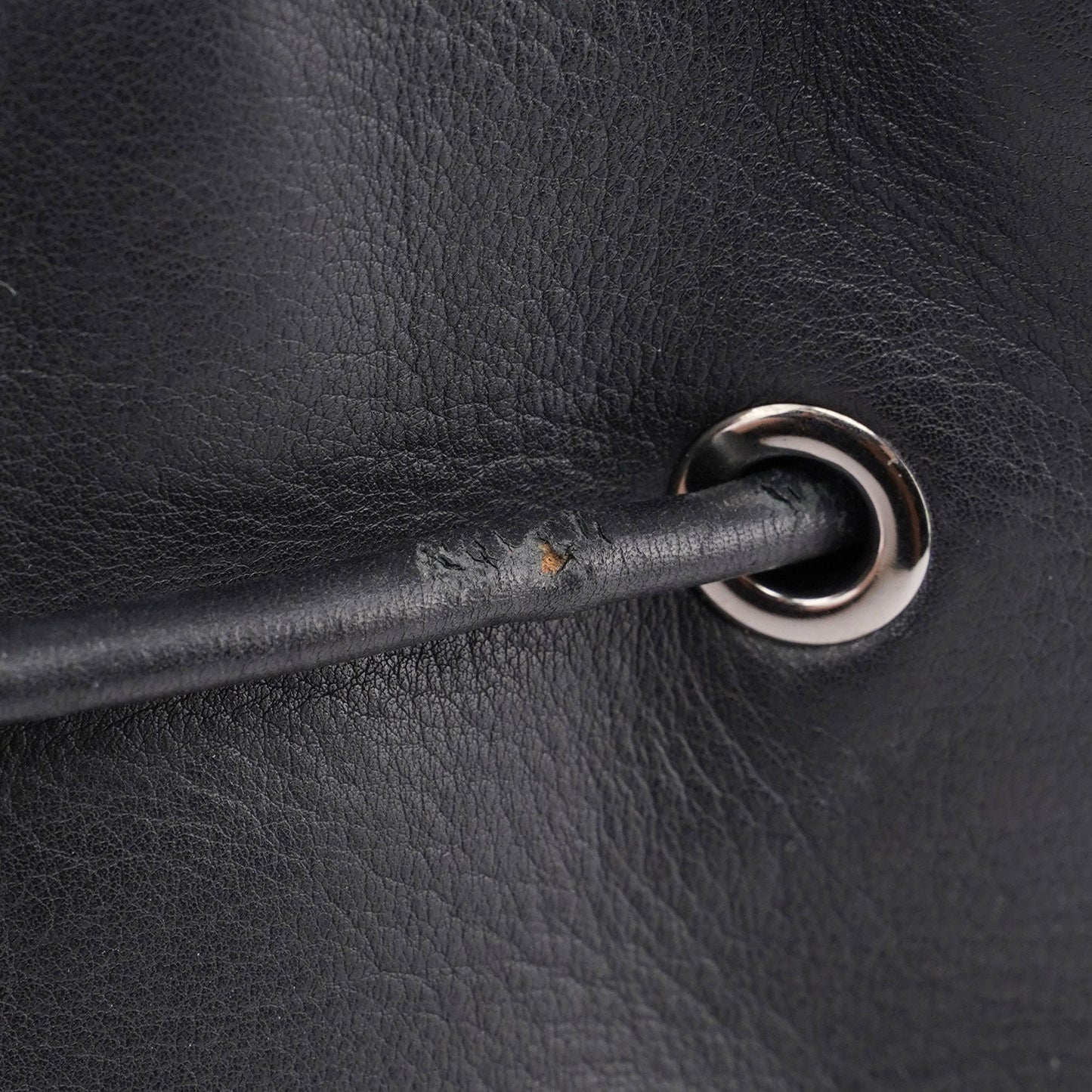 Black Calfskin Drawstring Shoulder Bag