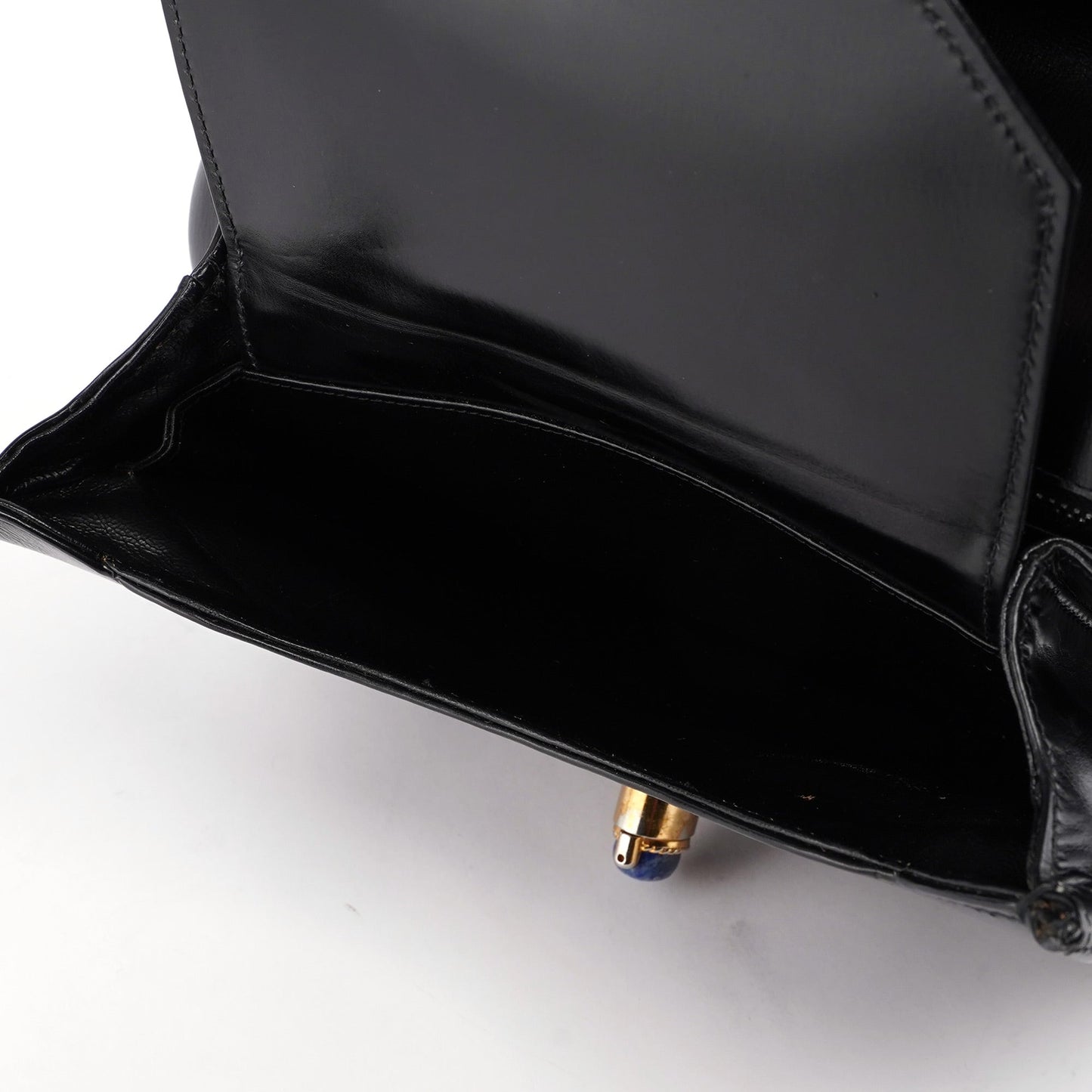 Vintage Black Calfskin Lapis Lazuli Shoulder Bag