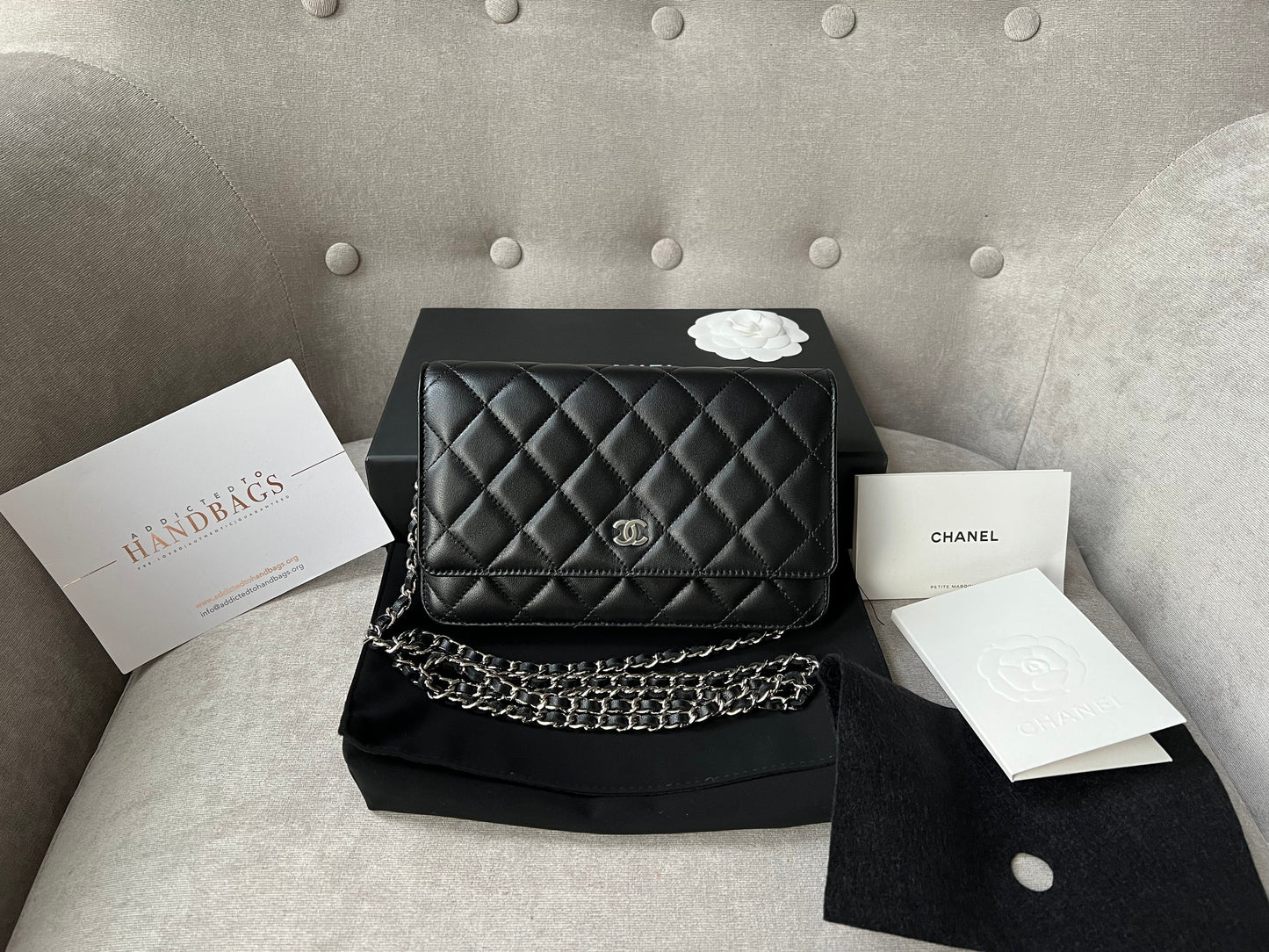 Chanel Black Lambskin Wallet on Chain with silver hardware (RRP £2,490)