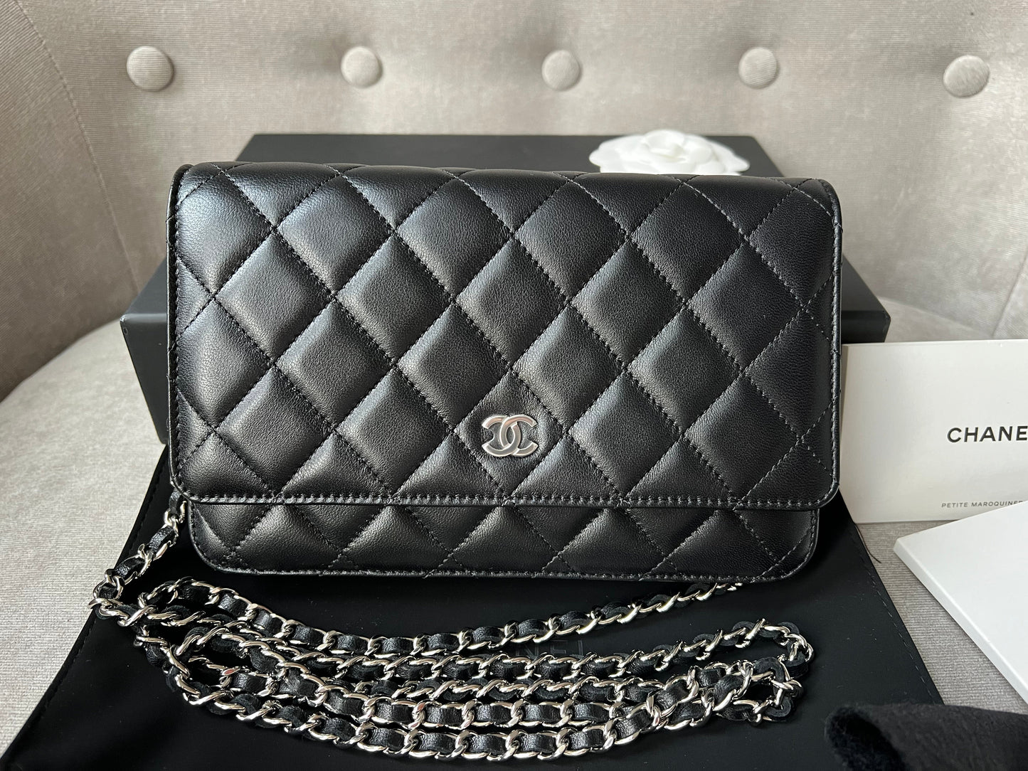 Chanel Black Lambskin Wallet on Chain with silver hardware (RRP £2,490)