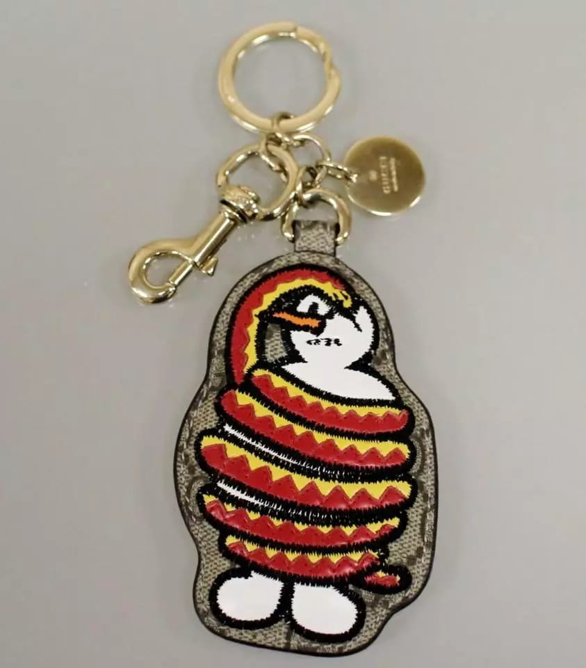 New GUCCI UNICEF GG Canvas/Leather Key Ring/Charm Snowman and Snake