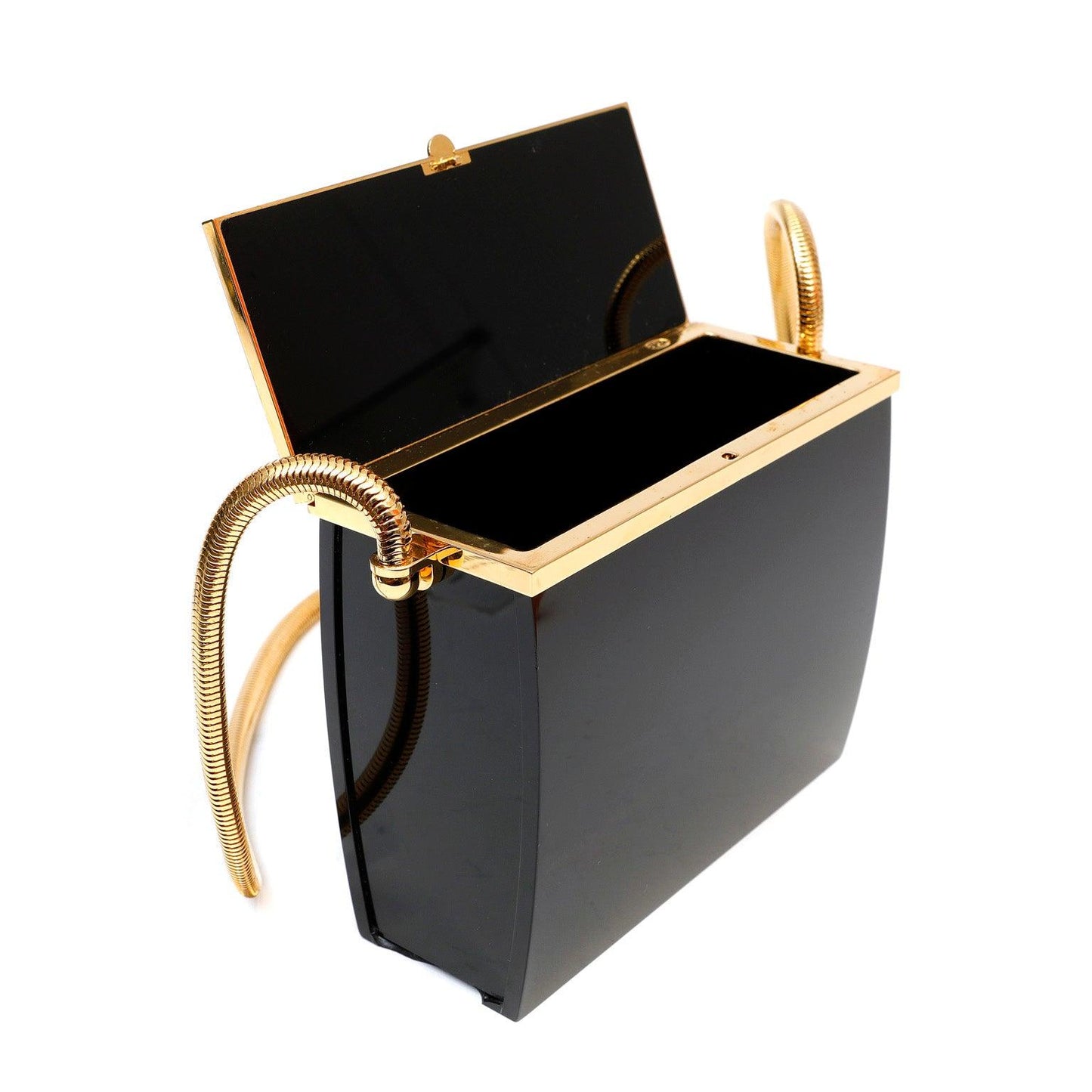 Chanel Black Lucite Box Purse w/ 24kt Gold Plated Strap