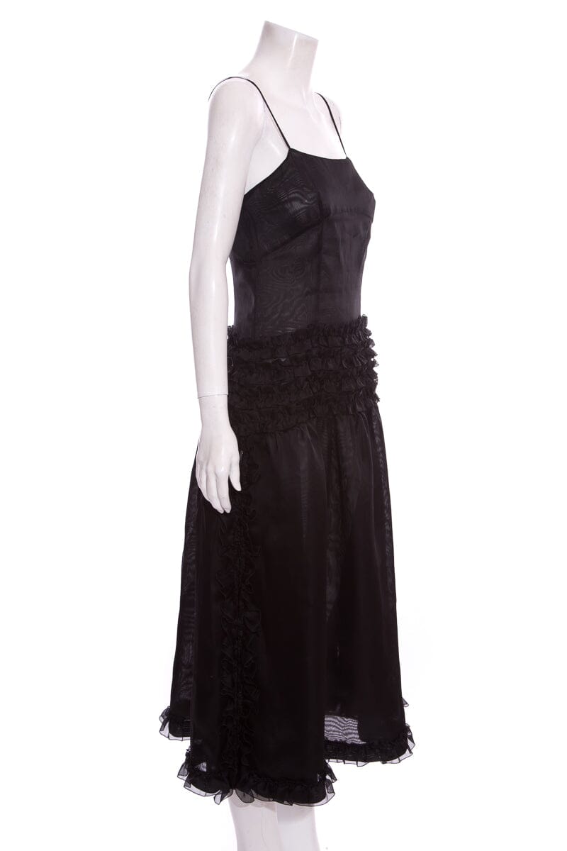 Chanel Black Ruffle Organza  Dress SZ 38