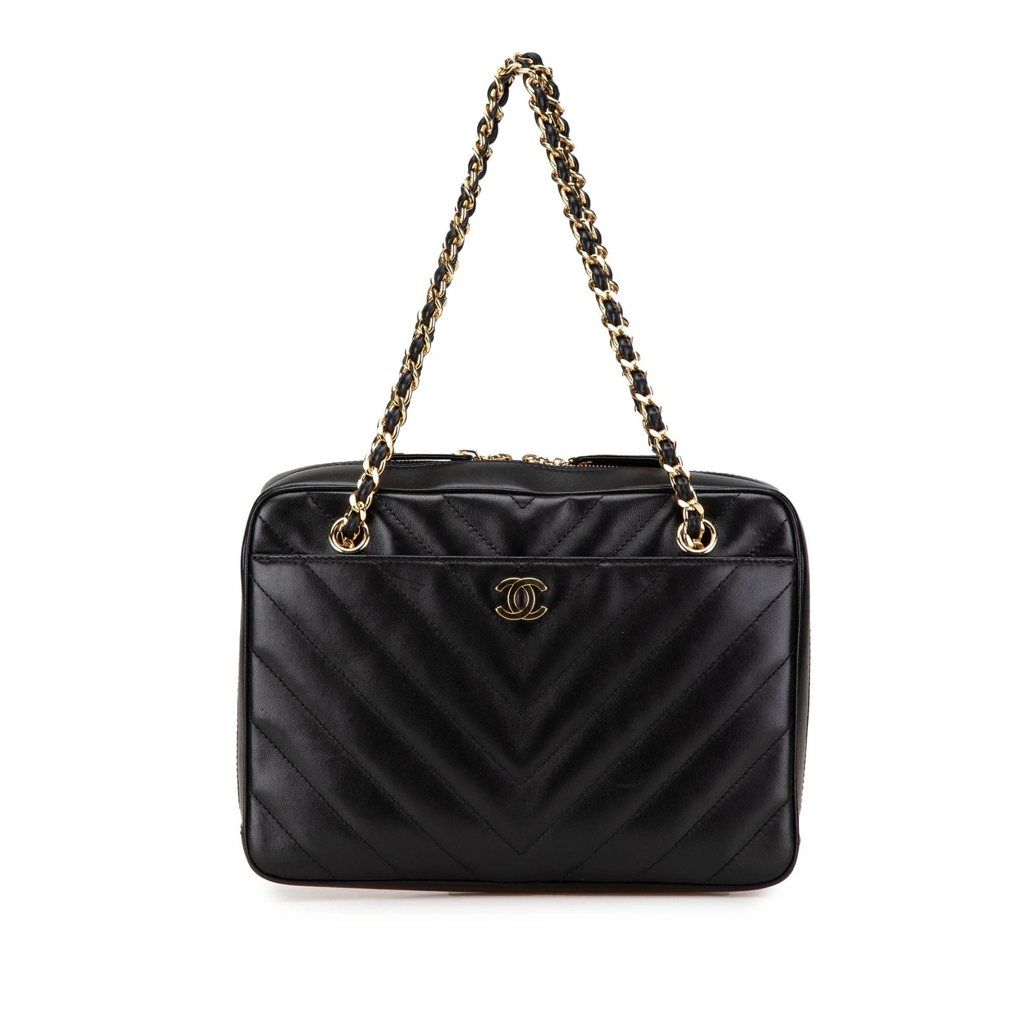 Black Chanel CC Chevron Lambskin Camera Shoulder Bag