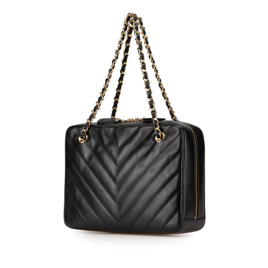 Black Chanel CC Chevron Lambskin Camera Shoulder Bag