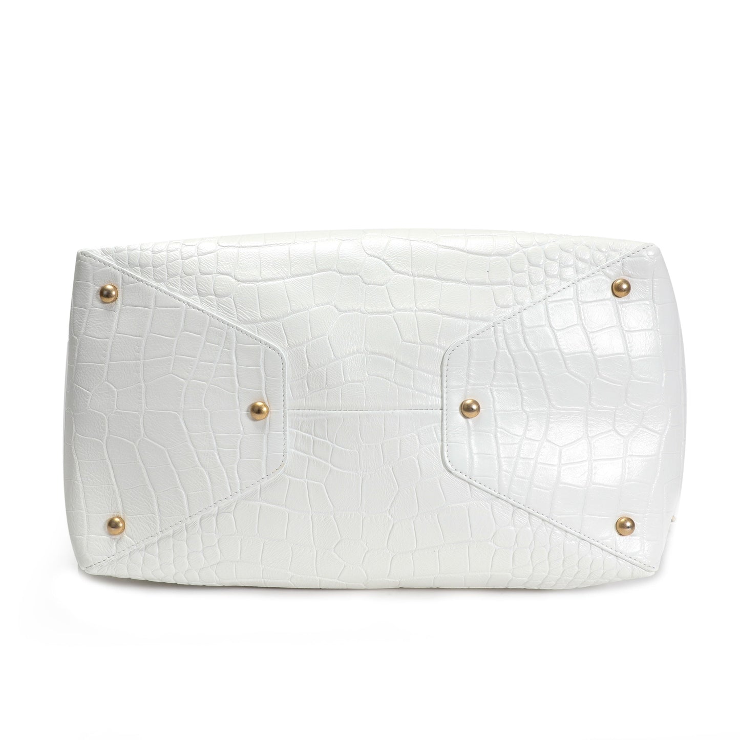 Chanel White Crocodile-Embossed Large Shopping Tote