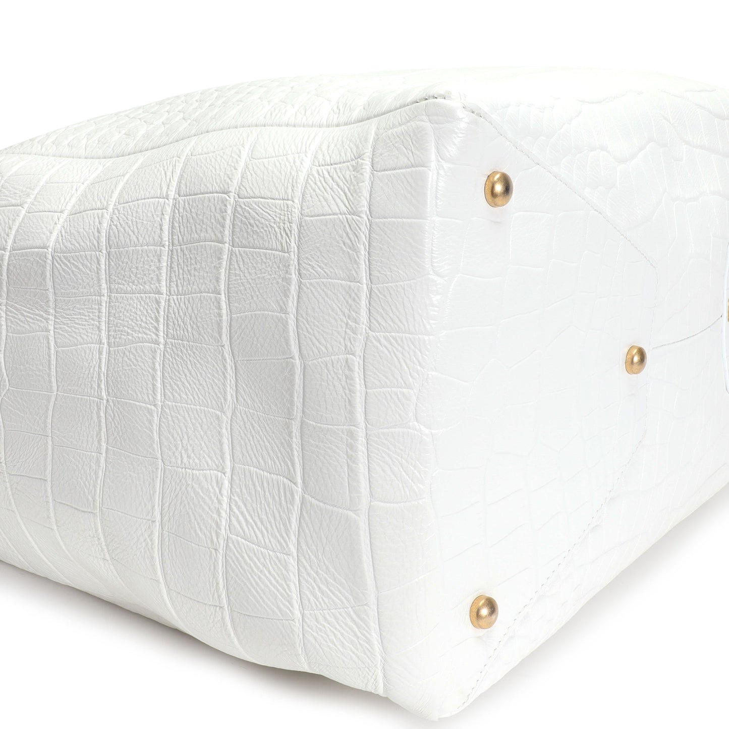 Chanel White Crocodile-Embossed Large Shopping Tote