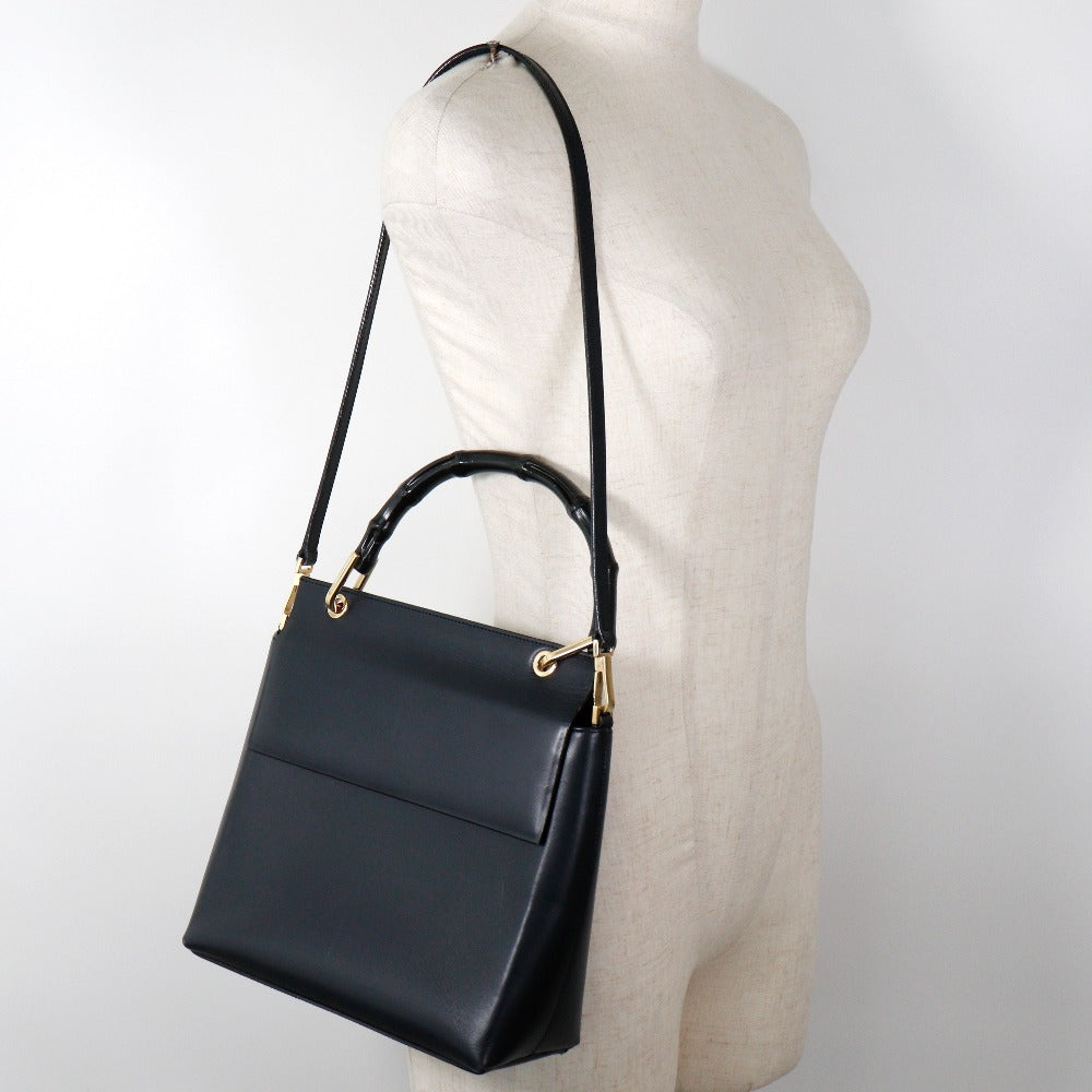 Gucci Bamboo Black Leather Handbag ()