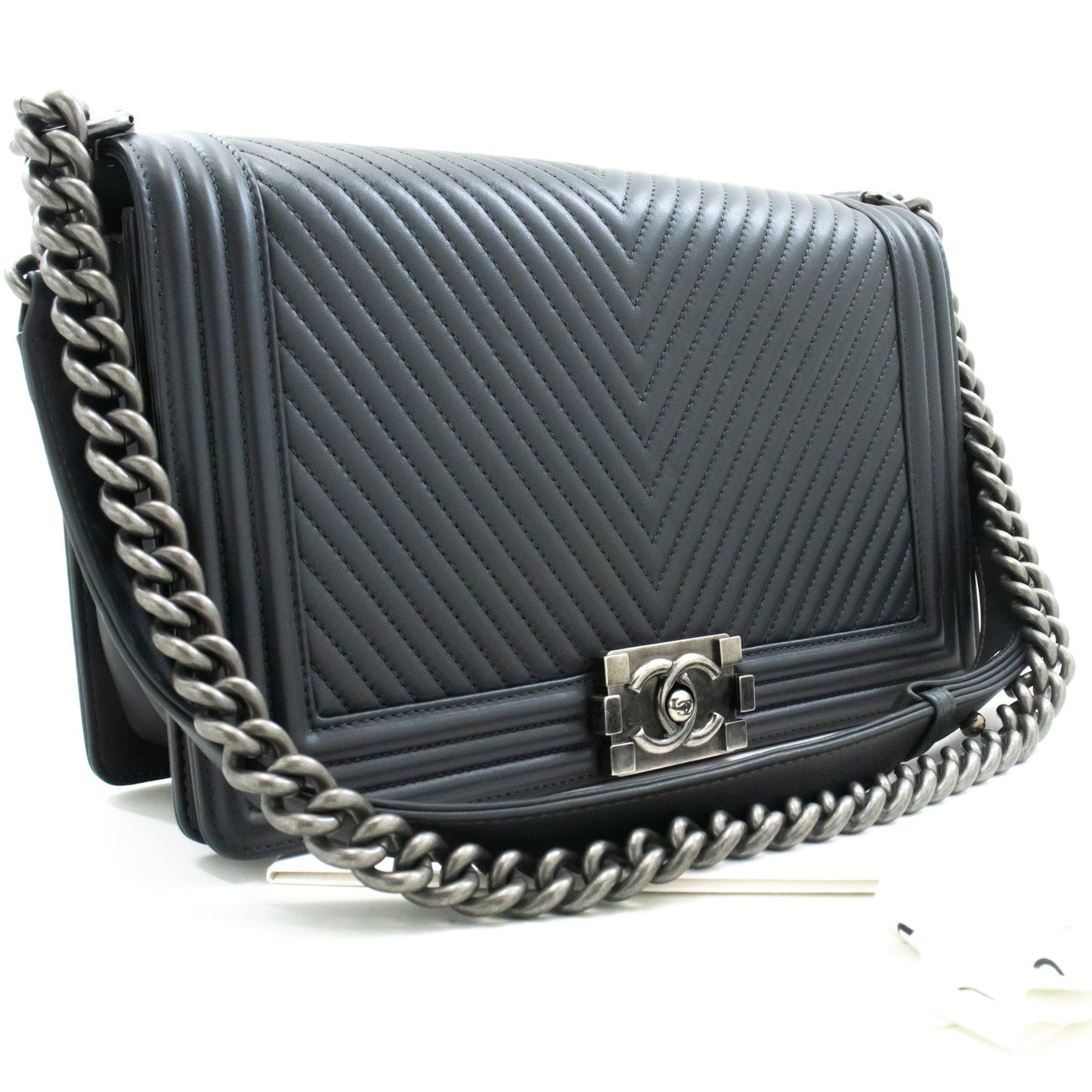 Chanel Boy Grey Leather Shoulder Bag ()