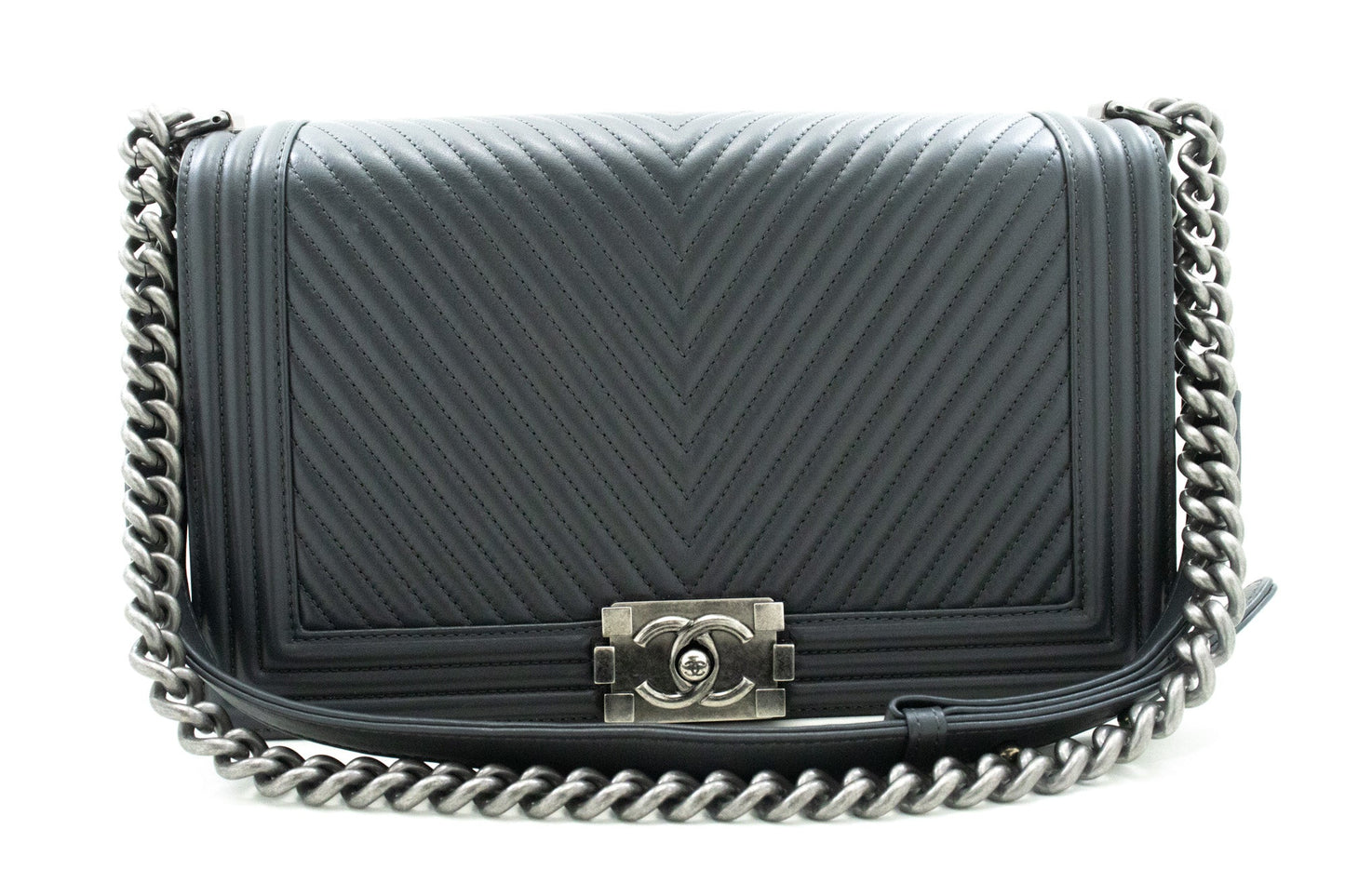 Chanel Boy Grey Leather Shoulder Bag ()