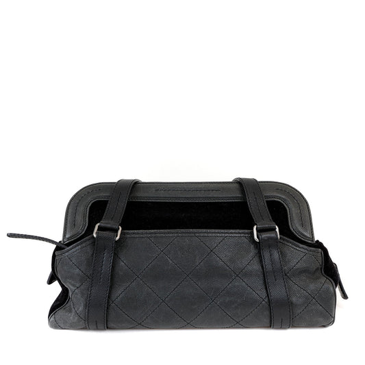 Chanel Black Double Pocket Tote Reissue Quilted Lambskin & Suede w/ Brushed Hardware