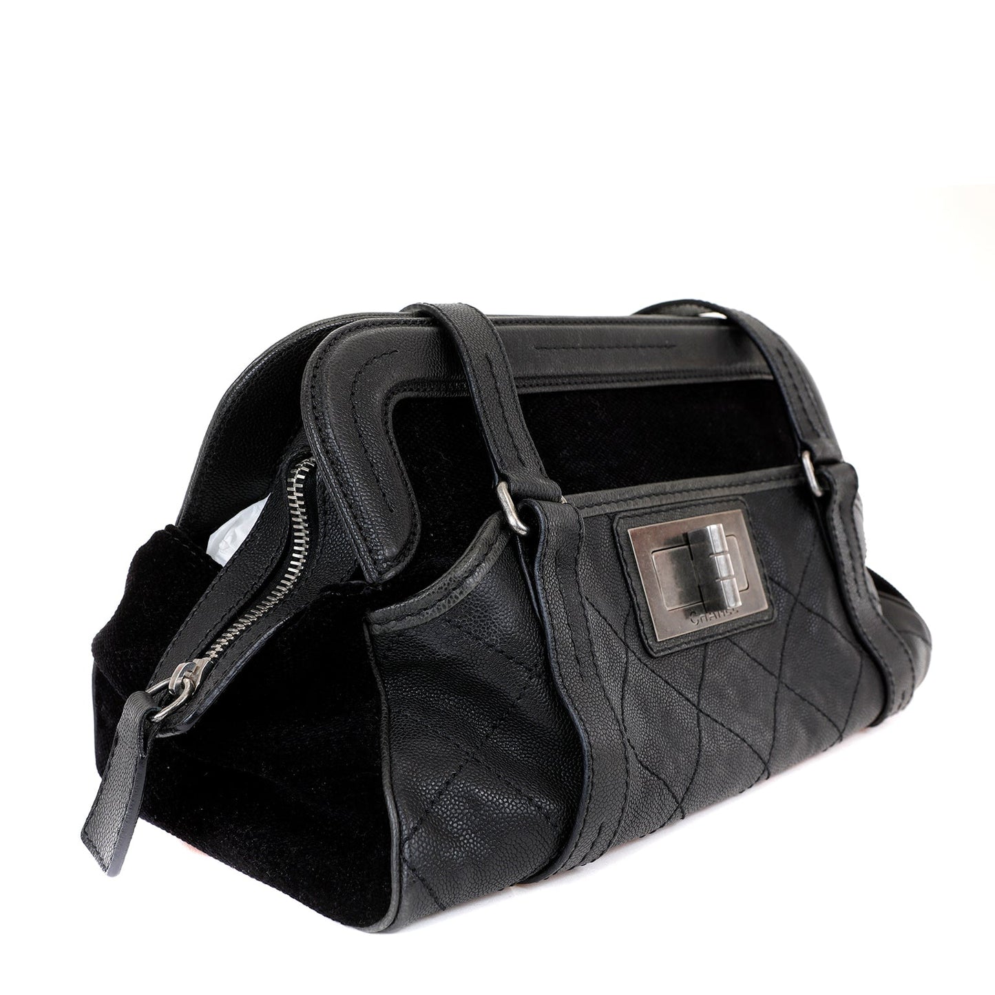 Chanel Black Double Pocket Tote Reissue Quilted Lambskin & Suede w/ Brushed Hardware