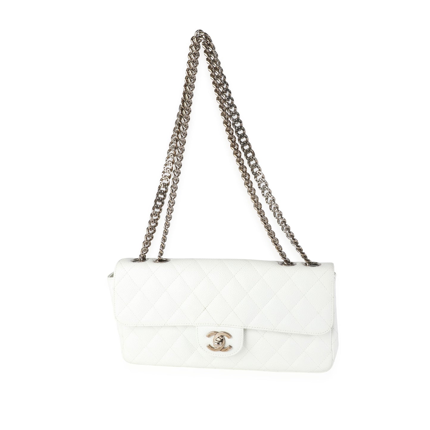 Chanel White Caviar Quilted East West Bijoux Single Flap Bag