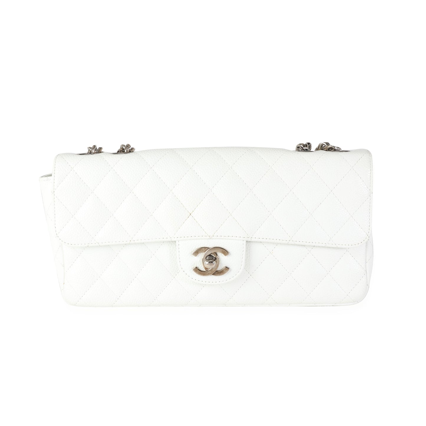 Chanel White Caviar Quilted East West Bijoux Single Flap Bag