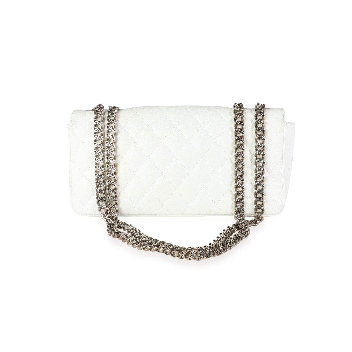 Chanel White Caviar Quilted East West Bijoux Single Flap Bag