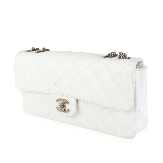 Chanel White Caviar Quilted East West Bijoux Single Flap Bag