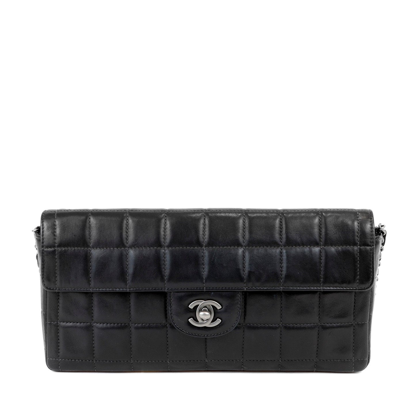 Chanel Black Lambskin Chocolate Bar Quilted East West Classic with Silver Hardware