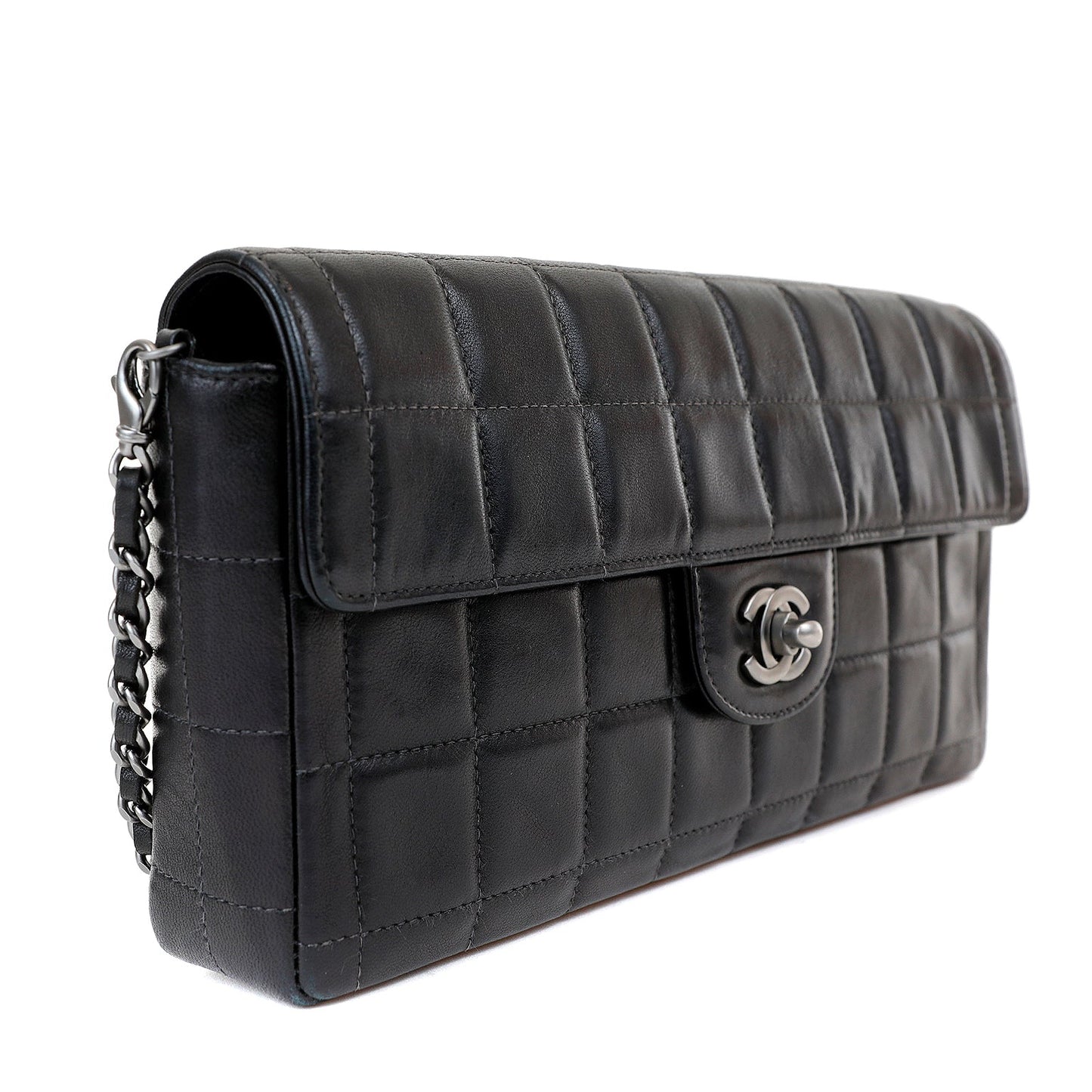 Chanel Black Lambskin Chocolate Bar Quilted East West Classic with Silver Hardware
