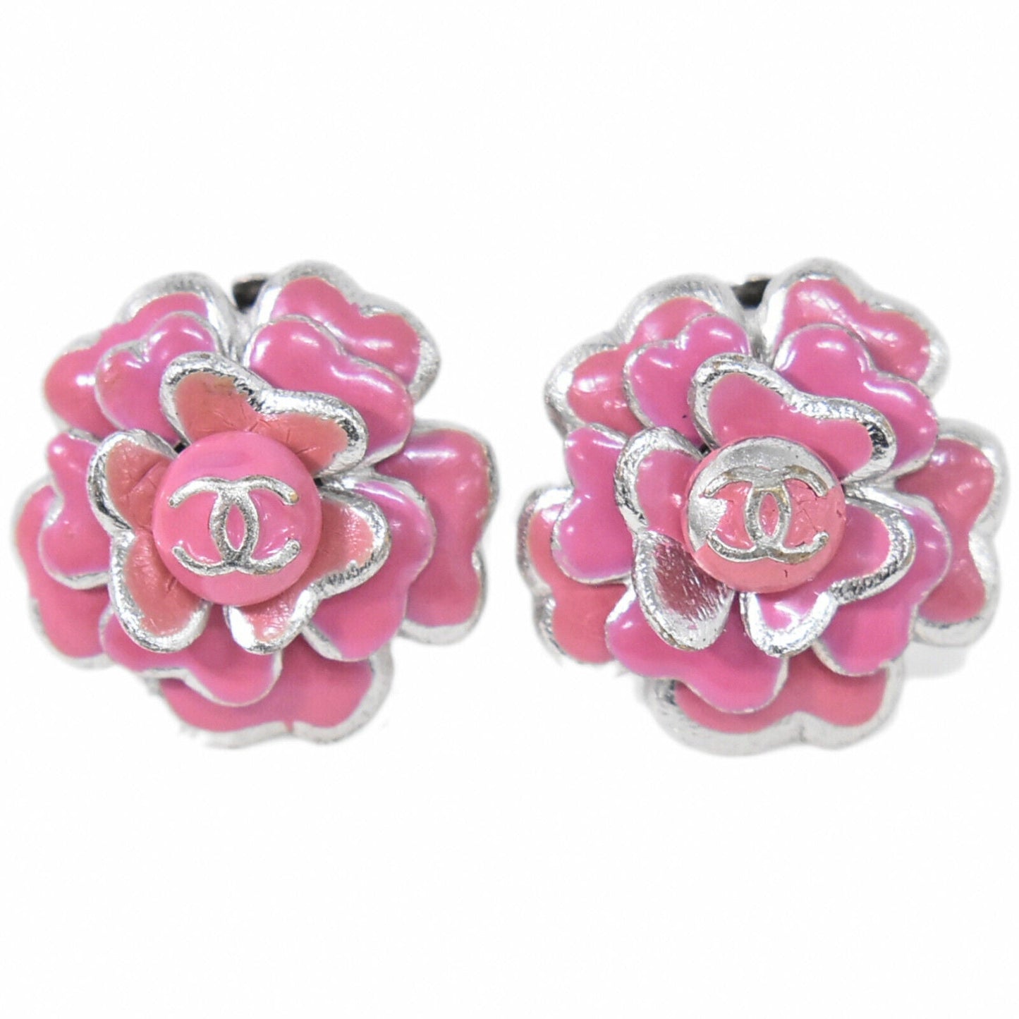 Chanel Camellia Silver Metal Earring Jewelry ()
