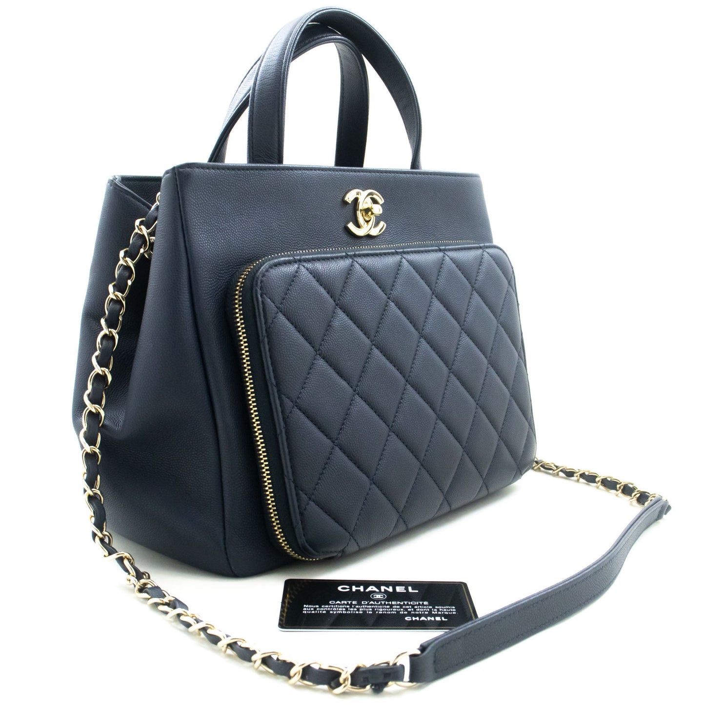 Chanel Business Affinity Navy Leather Shoulder Bag ()