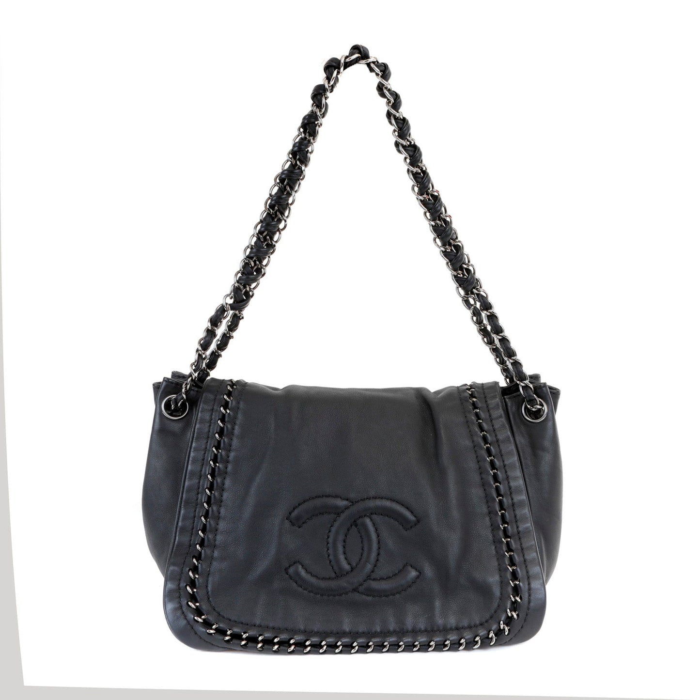 Chanel Black Lambskin Flap Bag with All Around Silver Chain