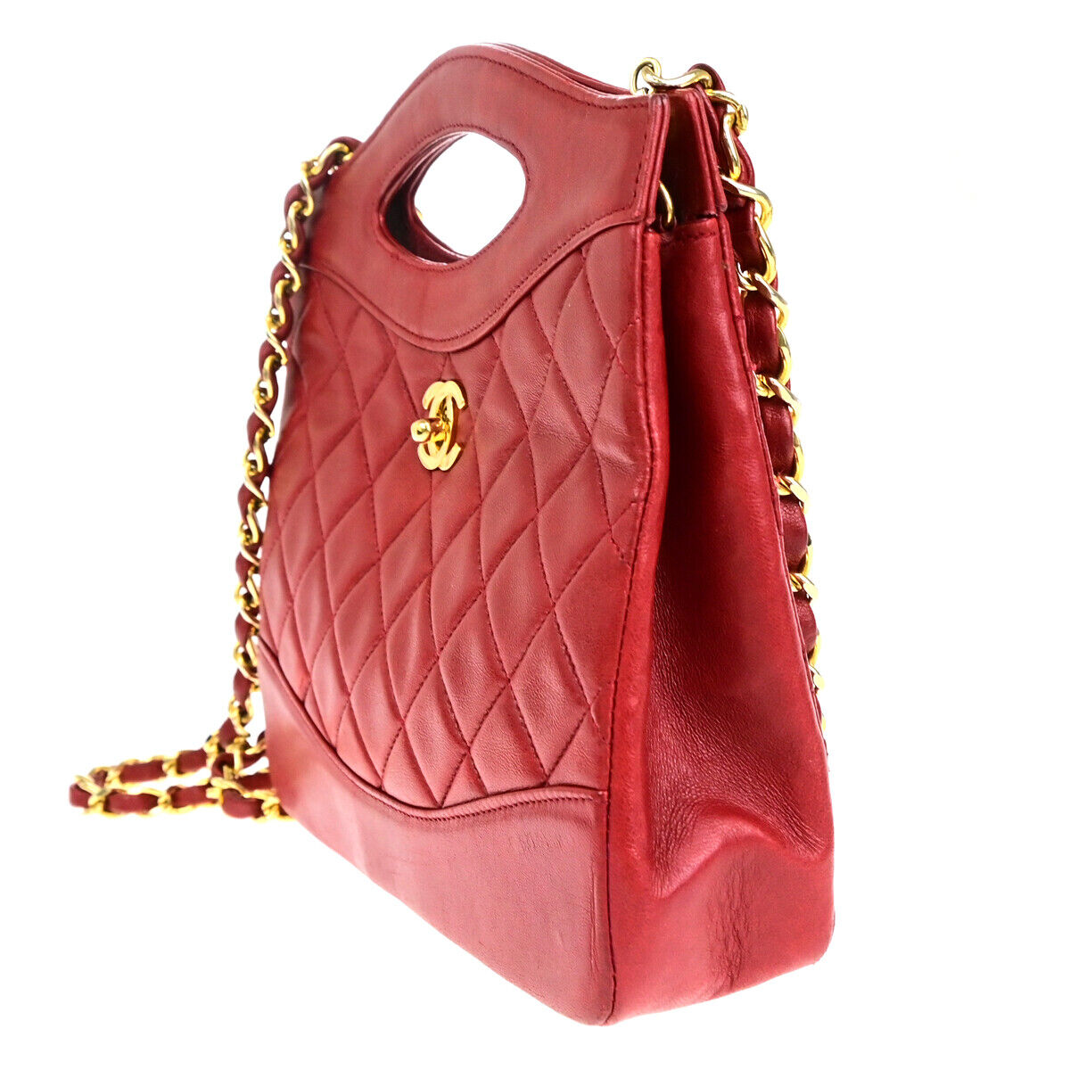 Chanel Cabas Red Leather Handbag ()
