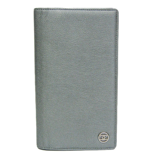 Chanel Coco Mark Silver Leather Wallet  ()