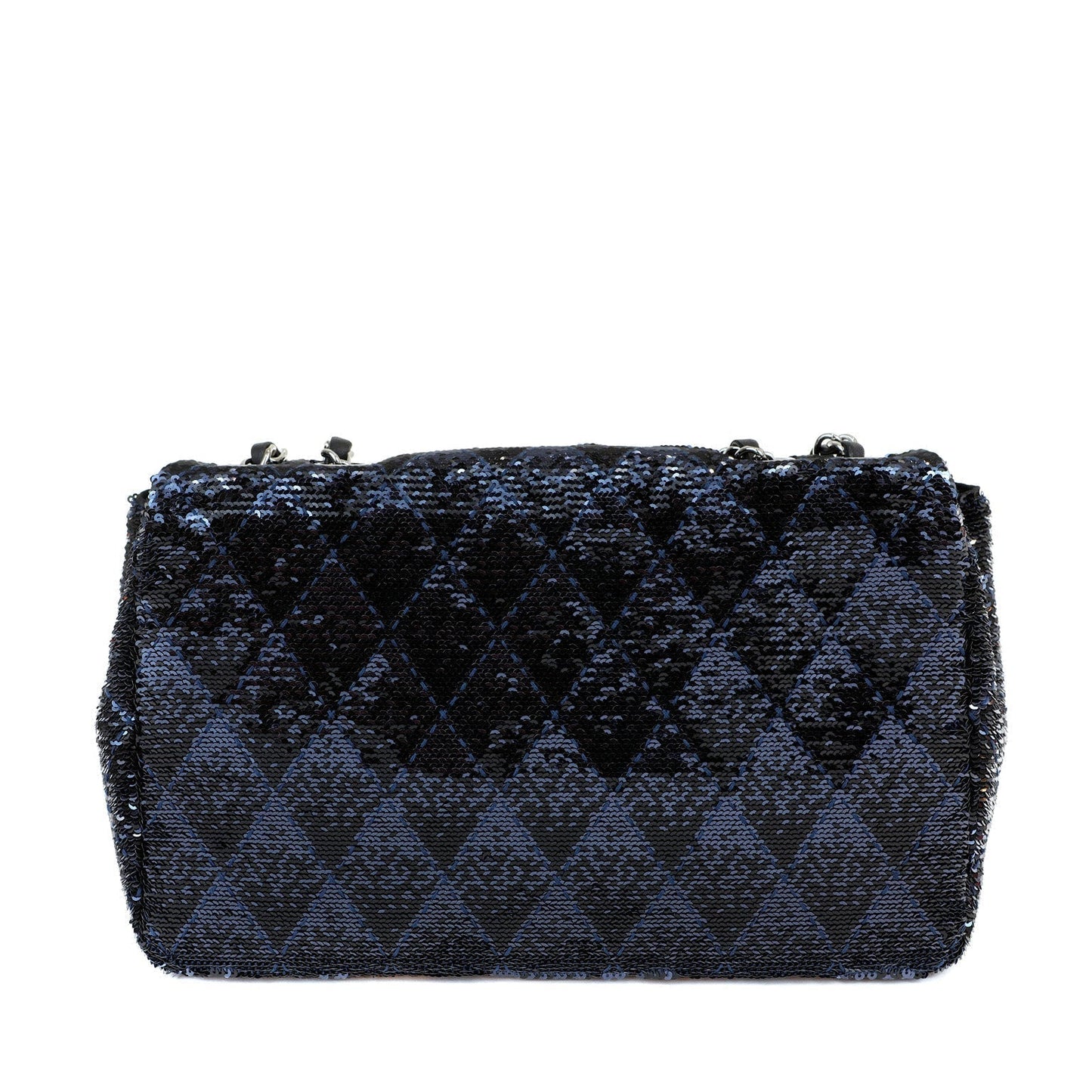 Chanel Black/Navy Sequin Classic Flap Bag w/ Silver Hardware