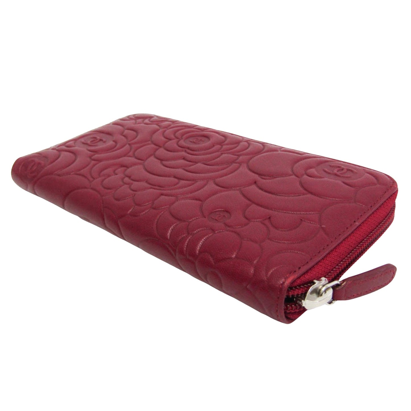 Chanel Camellia Burgundy Leather Wallet  ()