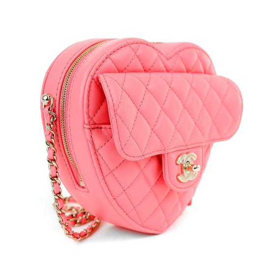 Chanel 2022 Pink Lambskin Heart Bag w/ Gold Hardware