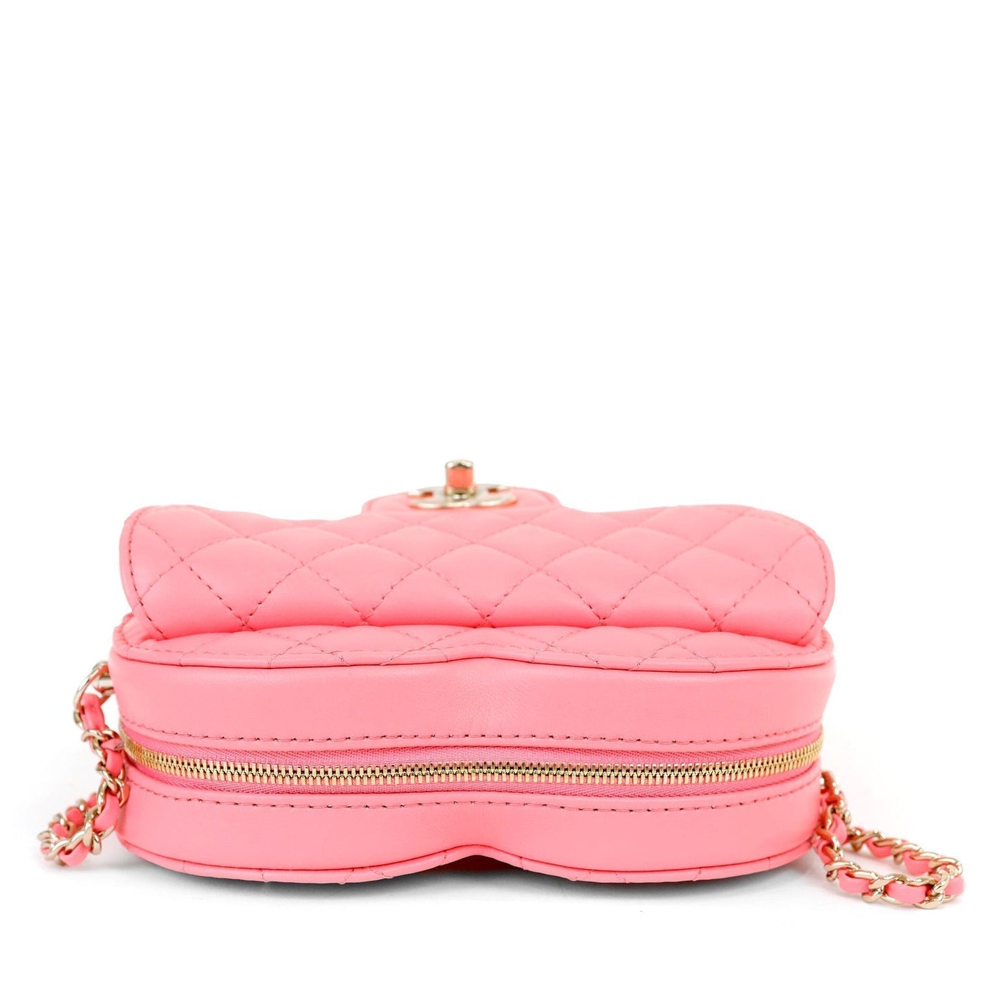 Chanel 2022 Pink Lambskin Heart Bag w/ Gold Hardware