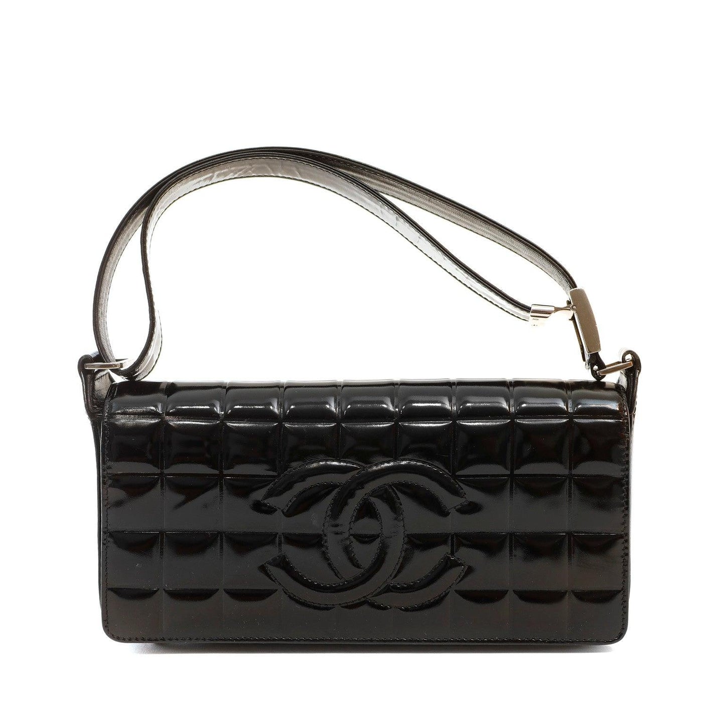 Chanel Black Patent Leather Chocolate Bar Quilted CC Shoulder Bag