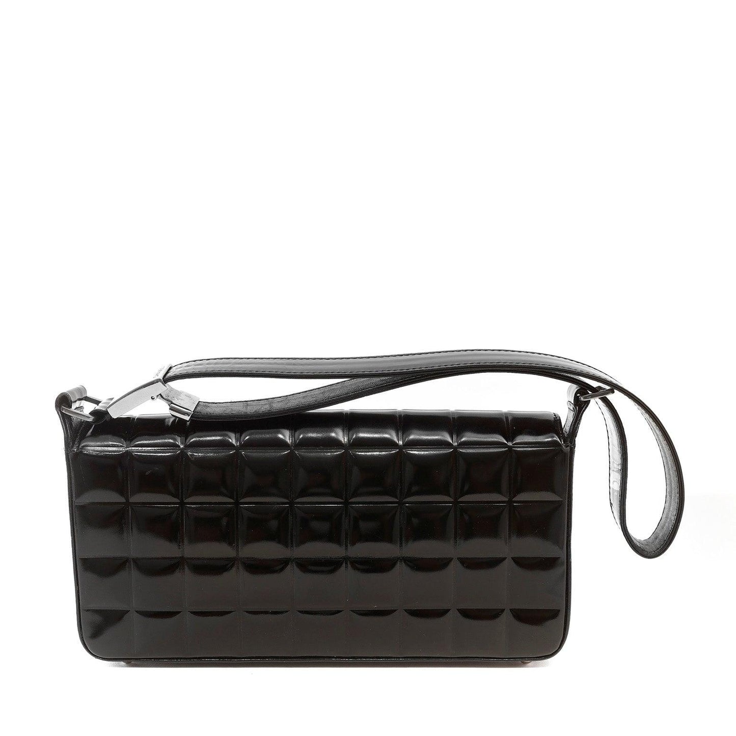 Chanel Black Patent Leather Chocolate Bar Quilted CC Shoulder Bag