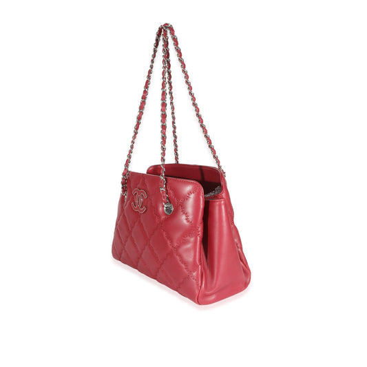 Chanel Red Calfskin Double Stitch Hamptons Shopping Tote