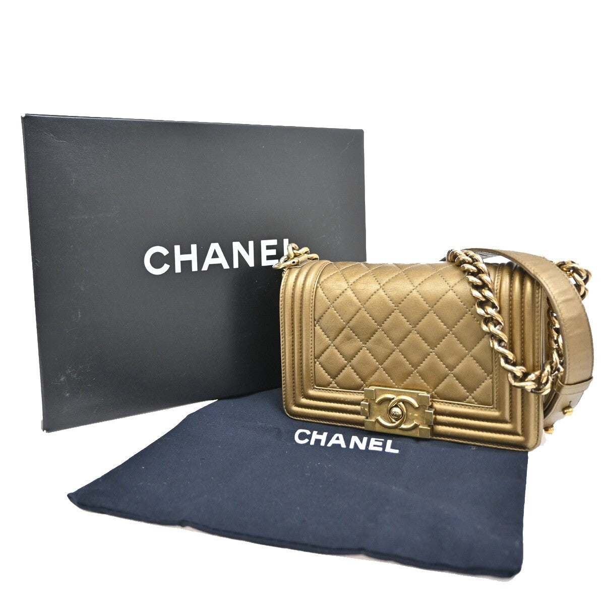 Chanel Boy Gold Leather Shoulder Bag ()