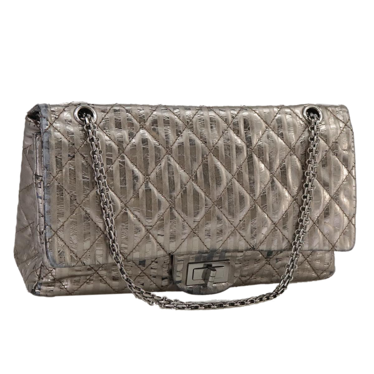Chanel 2,55 Silver Leather Shoulder Bag ()