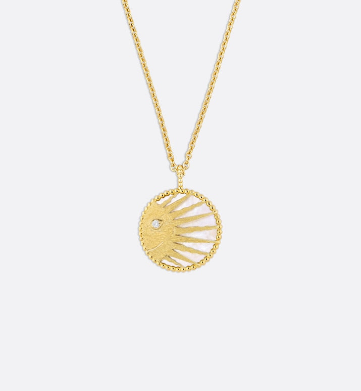 Rose Céleste Medallion Necklace • Yellow and White Gold, Diamond, Onyx and Mother-of-pearl