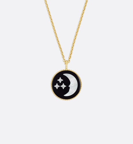 Rose Céleste Medallion Necklace • Yellow and White Gold, Diamond, Onyx and Mother-of-pearl