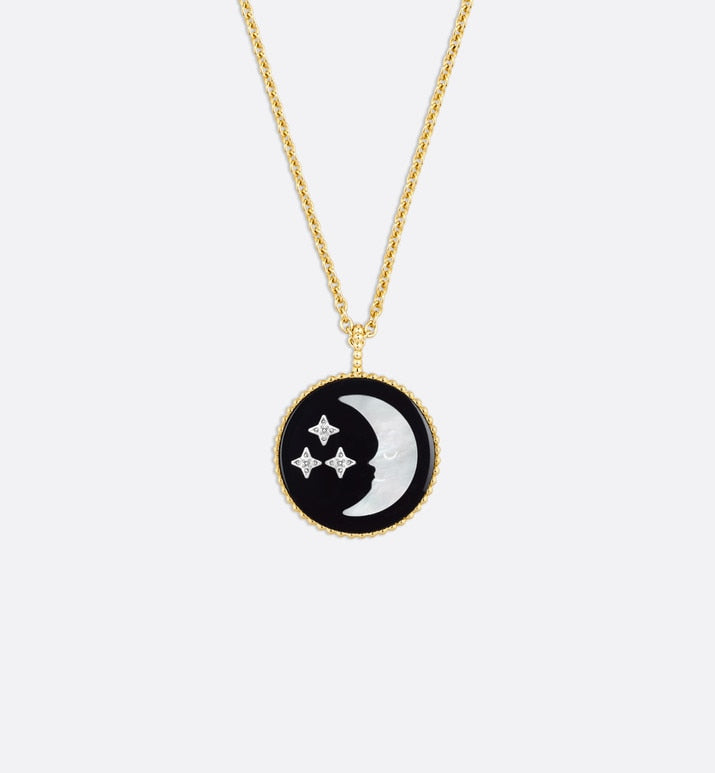 Rose Céleste Medallion Necklace • Yellow and White Gold, Diamond, Onyx and Mother-of-pearl