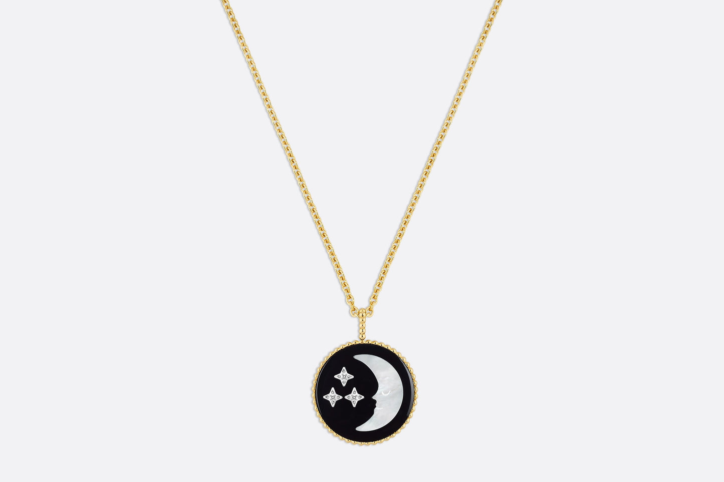 Rose Céleste Medallion Necklace • Yellow and White Gold, Diamond, Onyx and Mother-of-pearl