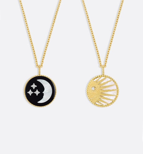 Rose Céleste Medallion Necklace • Yellow and White Gold, Diamond, Onyx and Mother-of-pearl