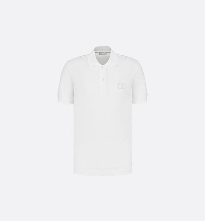 Polo Shirt with 'CD Icon' Signature • White Cotton Piqué