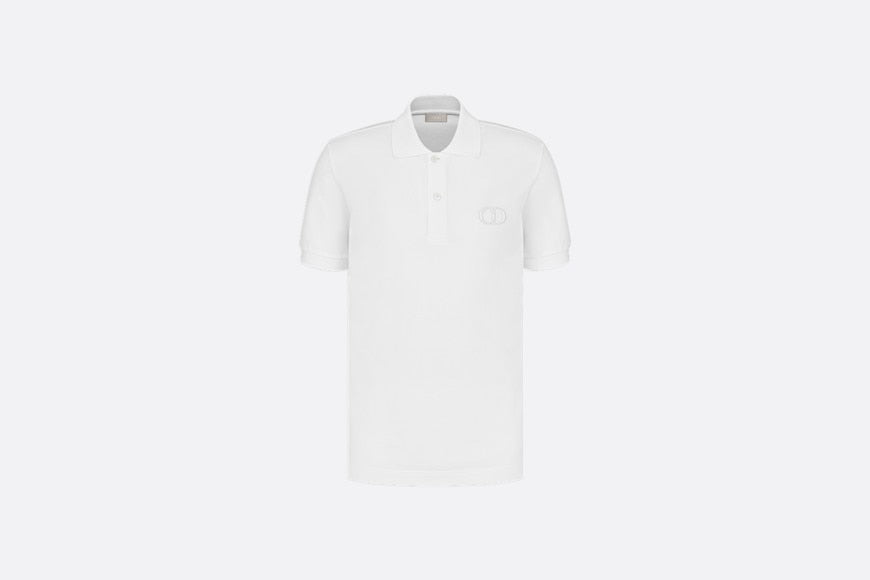 Polo Shirt with 'CD Icon' Signature • White Cotton Piqué