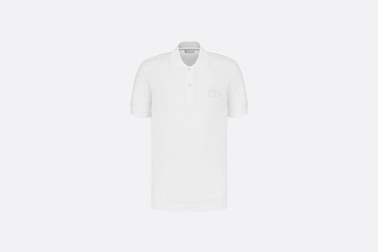 Polo Shirt with 'CD Icon' Signature • White Cotton Piqué