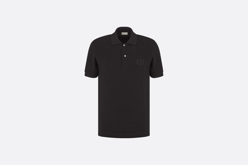 Polo Shirt with 'CD Icon' Signature • Black Cotton Piqué