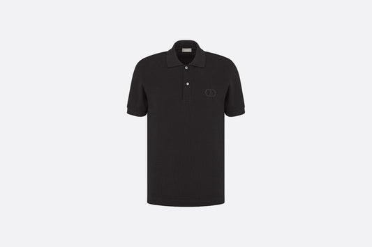 Polo Shirt with 'CD Icon' Signature • Black Cotton Piqué