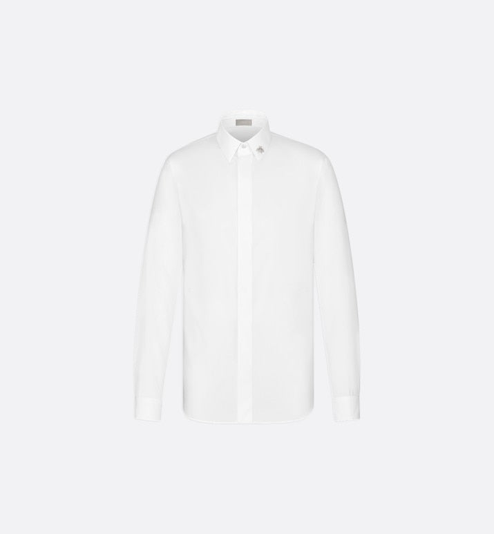 Shirt with Bee Jewel • White Cotton Poplin