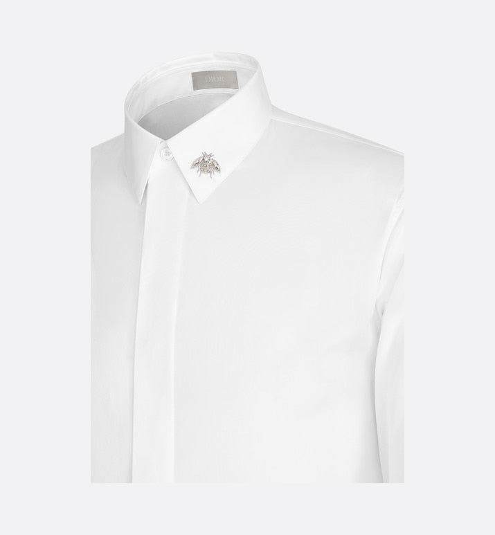 Shirt with Bee Jewel • White Cotton Poplin